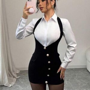 SHEIN Monochrome Buttoned Dress